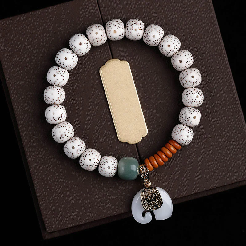 Buddha Stones Hand PolishedStar Moon Bodhi Seed Elephant Pattern Inner Peace Bracelet