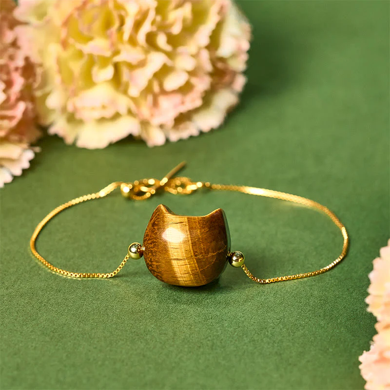 Buddha Stones 925 Sterling Silver Cat Tiger Eye Protection Bracelet