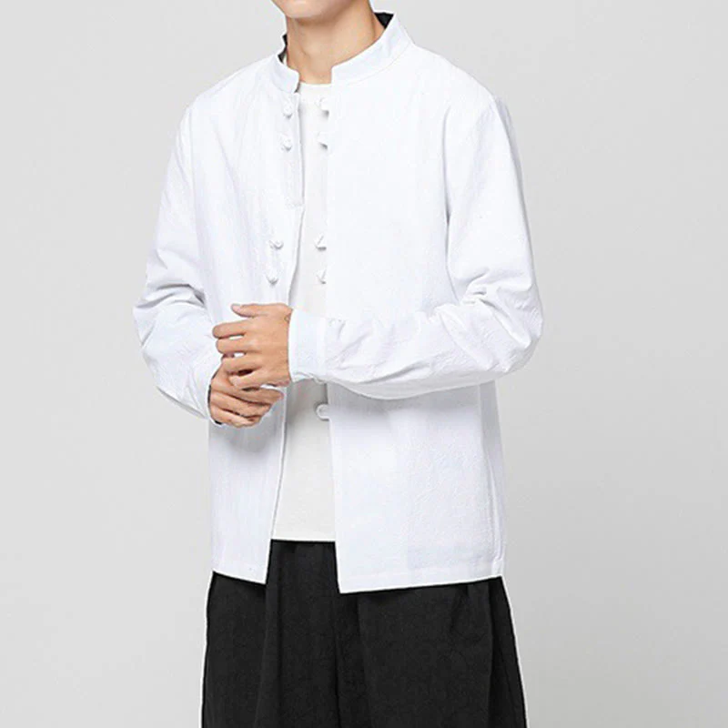 Buddha Stones Men's Frog-Button Dragon Pattern Cuffs Cotton Long Sleeve Shirt