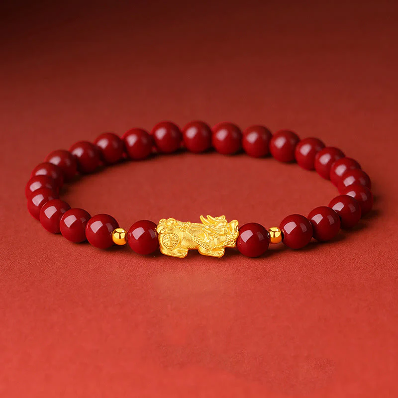 Buddha Stones 999 Gold 5D Hard Gold Cinnabar PiXiu Calm Bracelet