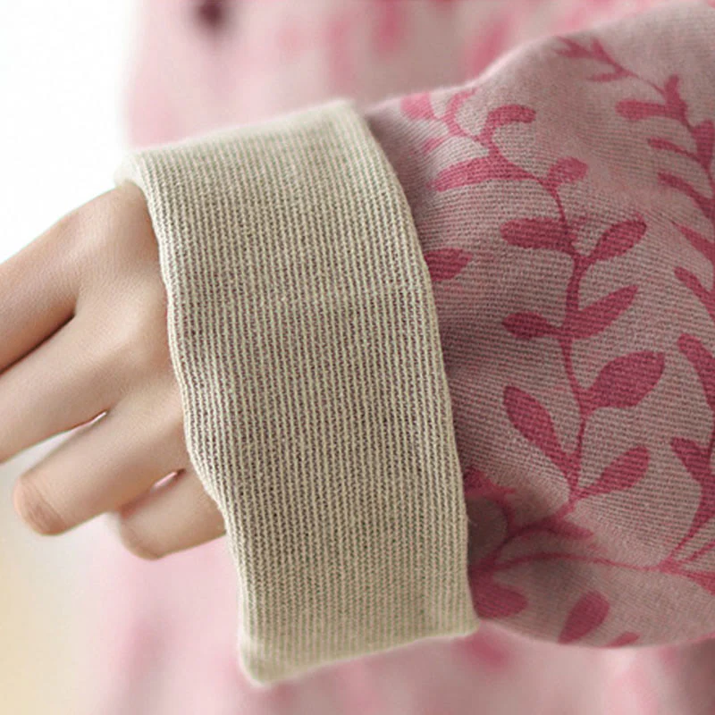 Buddha Stones Leaf Print Women's Cotton Linen Jacket With Pockets