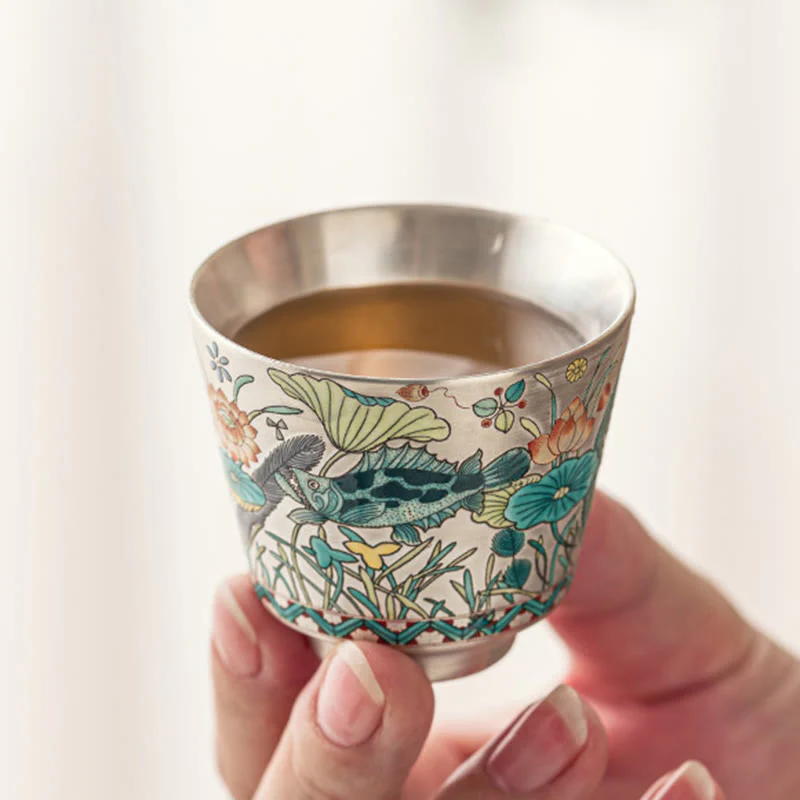 Buddha Stones Fish Lotus Seaweed Teacup Kung Fu Tea Cup 45ml With Gift Box