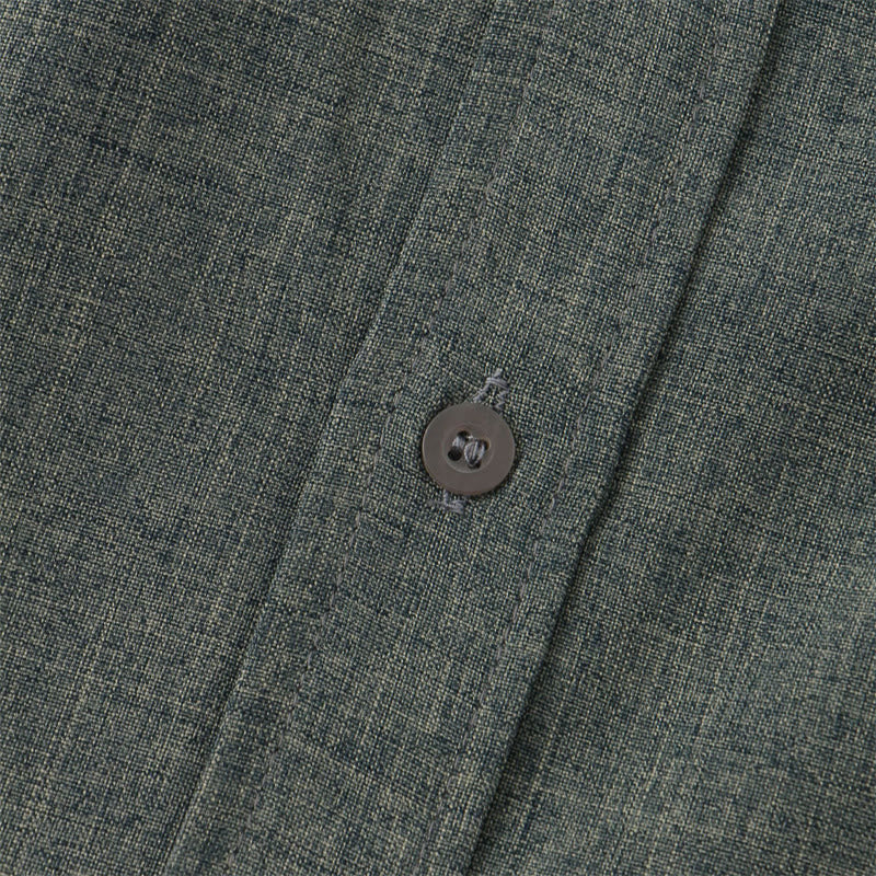 Buddha Stones Summer Men's Button Plain Short Sleeve Cotton Shirt With Pocket