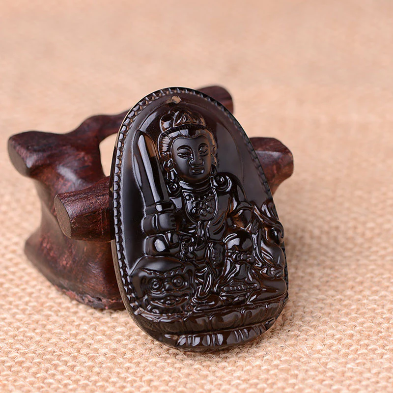 Buddha Stones Chinese Zodiac Obsidian Protection Necklace