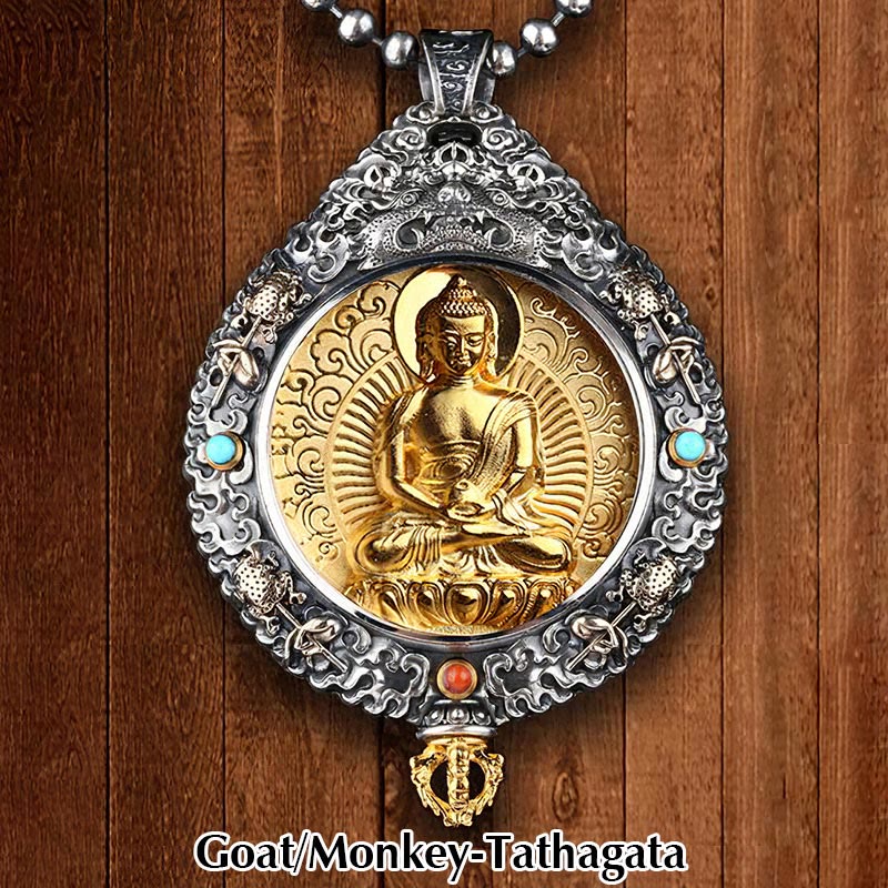 Buddha Stones Chinese Zodiac Natal Buddha Thangka Nine Palaces Eight Diagrams Wealth Rotatable Necklace Pendant