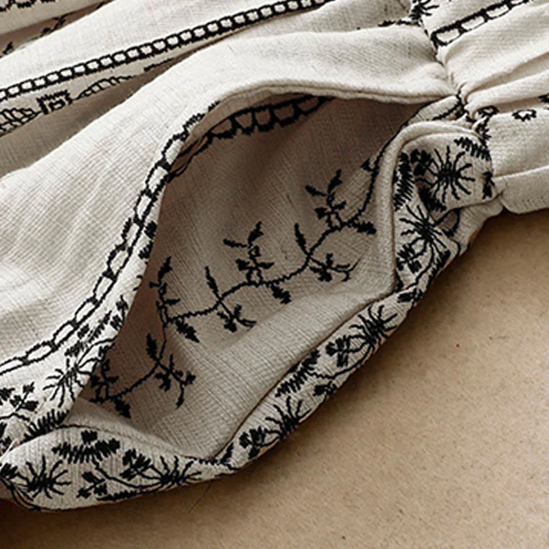 Buddha Stones Casual Vertical Printing Cotton Linen Women's Wide Leg Pants With Pockets