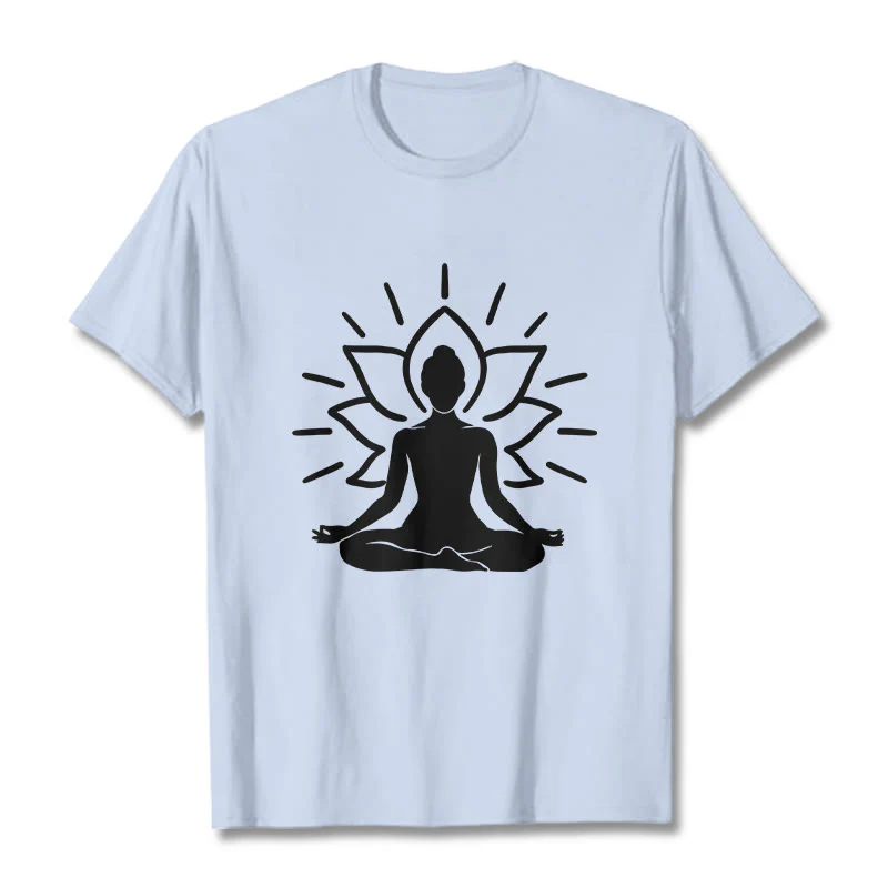 Buddha Stones Casual Meditative Figure Lotus Pattern Tee T-shirt