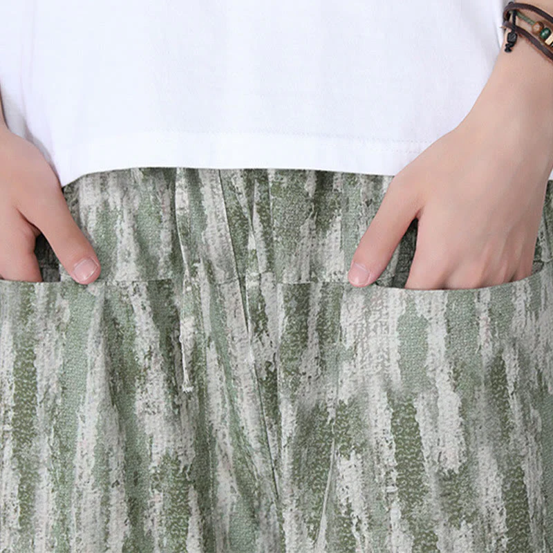 Buddha Stones Summer Stripes Cotton Linen Men's Capri Pants With Pockets