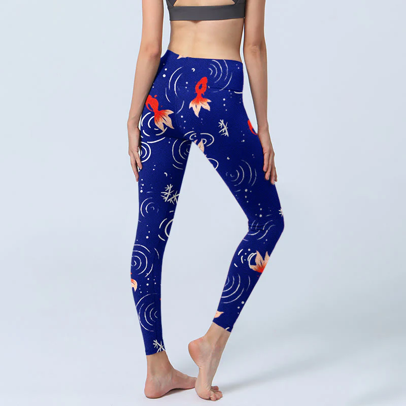 Buddha Stones Goldfish Water Ripples Pattern Print Gym Leggings Women's Yoga Pants