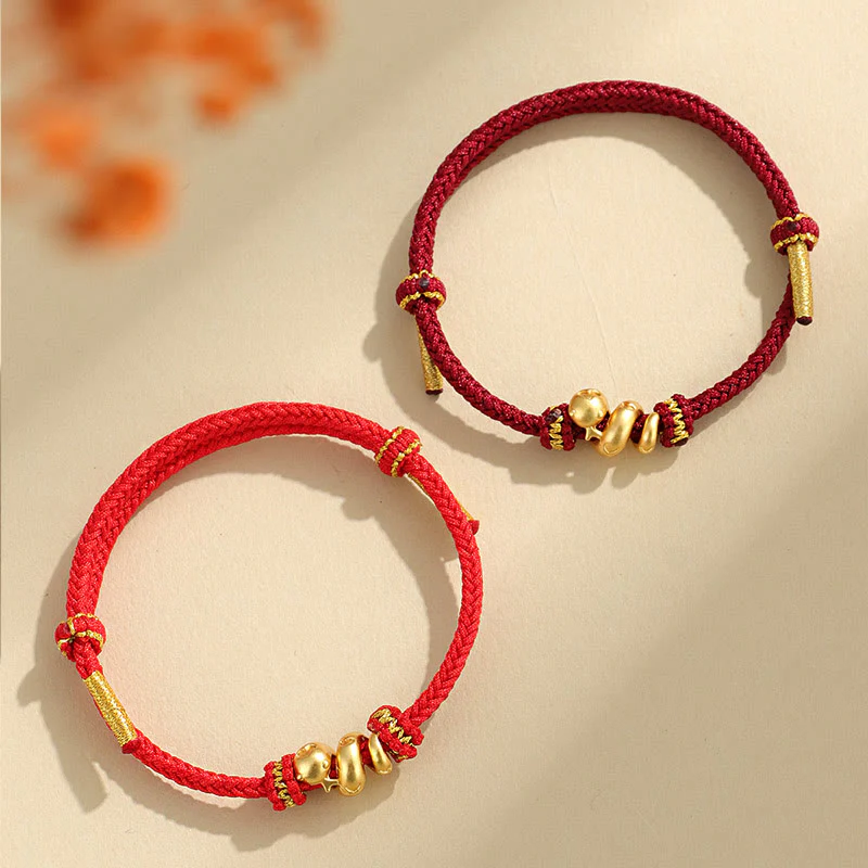 Buddha Stones Handmade 999 Sterling Silver Golden Year Of Snake Red String Protection Braided Bracelet