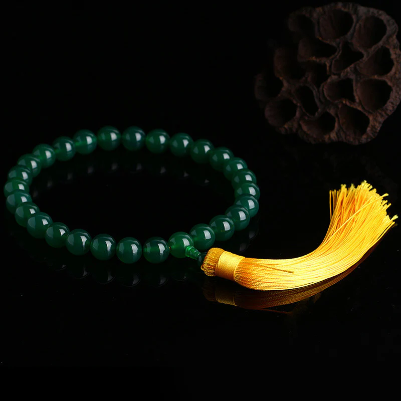 Buddha Stones Natural Green Agate Wrist Mala Power Tassels Pocket Mala Car Decoration