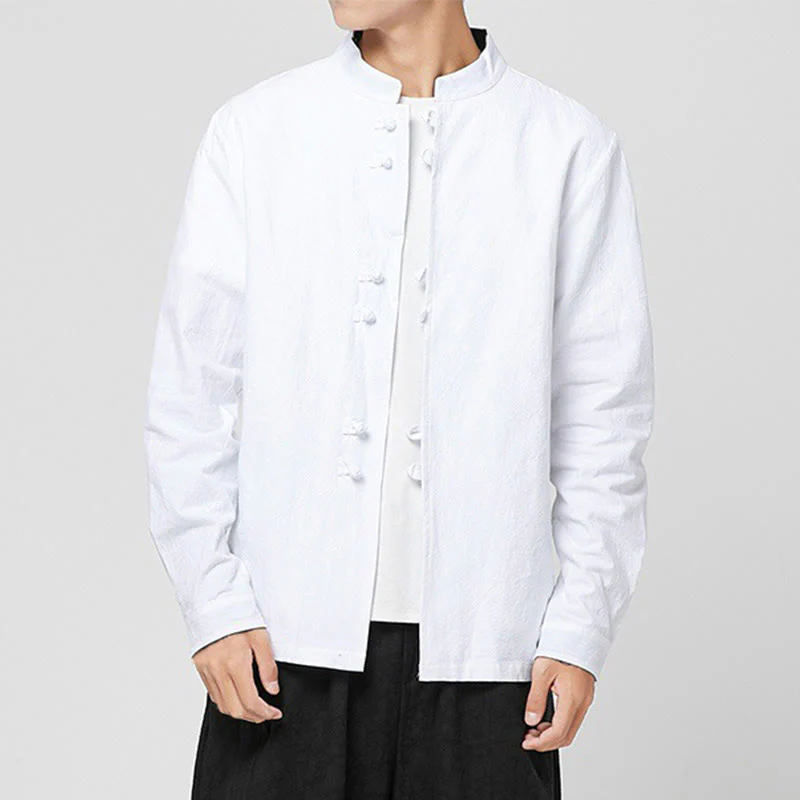 Buddha Stones Men's Frog-Button Dragon Pattern Cuffs Cotton Long Sleeve Shirt