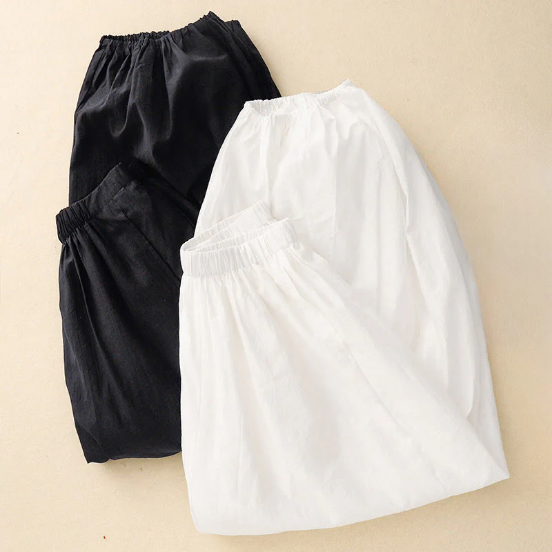 Buddha Stones Casual Simple Design Women's Cotton Harem Pants With Pockets