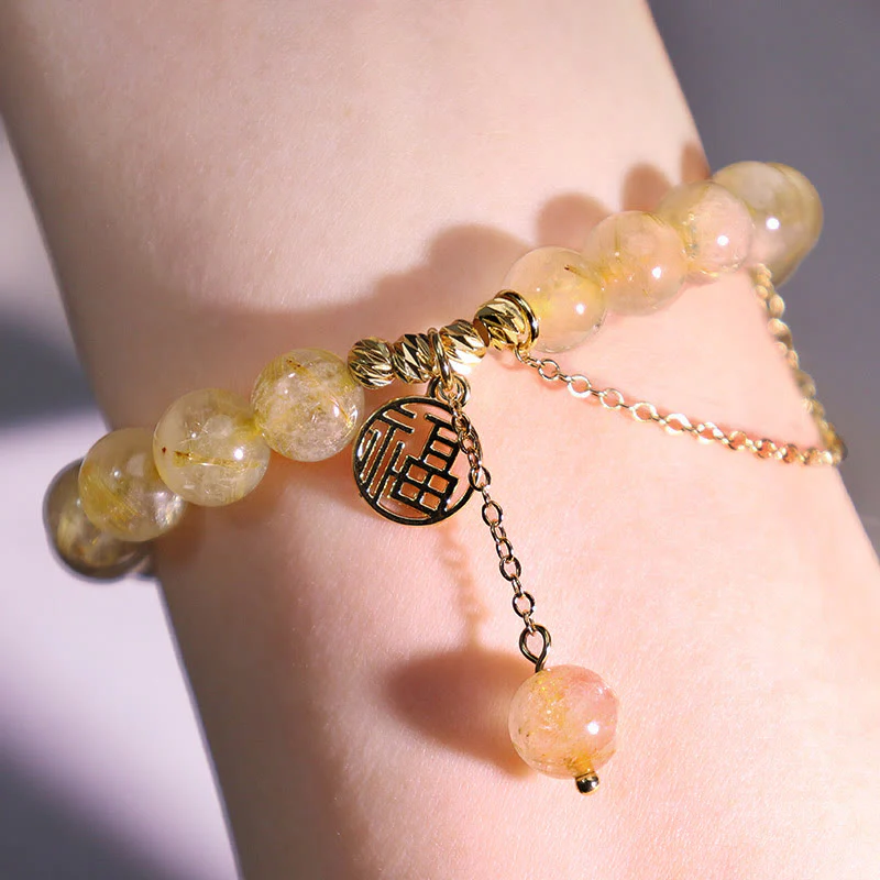 Buddha Stones Citrine Lucky Fu Character Happiness Bracelet