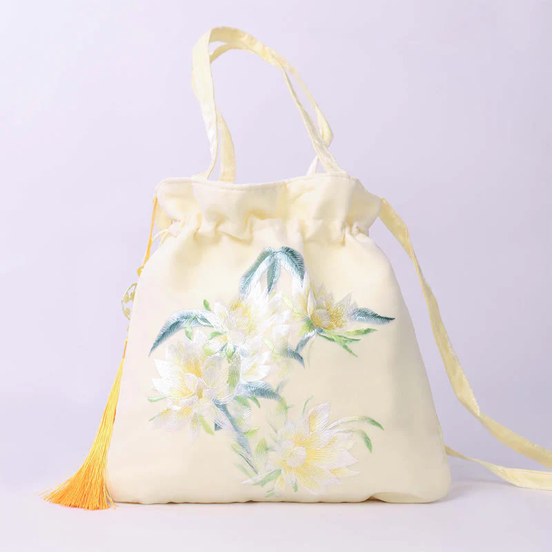 Buddha Stones Lotus Peony Epiphyllum Phoenix Suzhou Embroidery Cotton Linen Tote Crossbody Bag Shoulder Bag Handbag