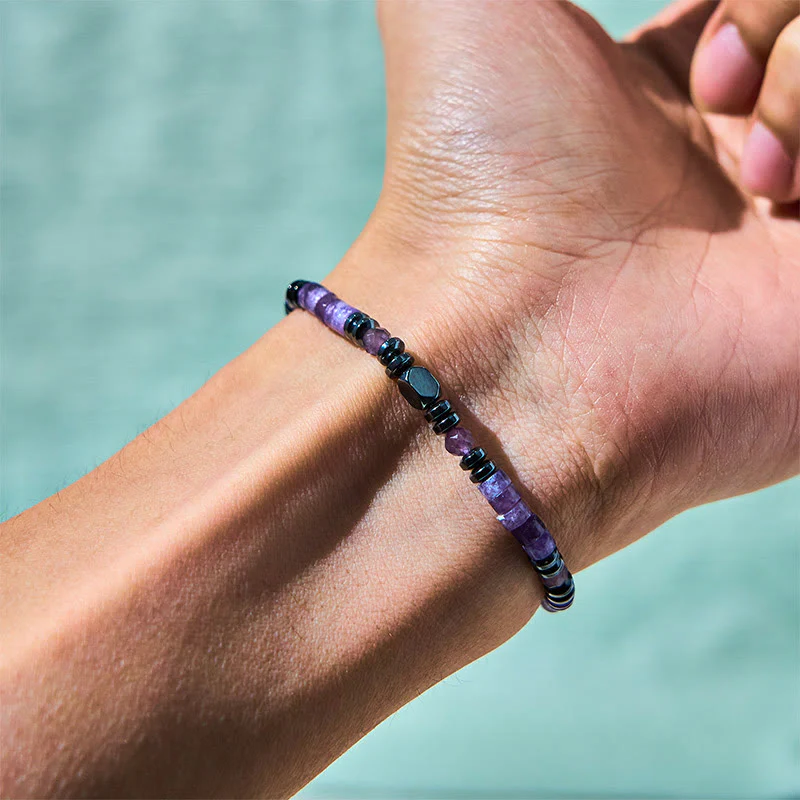 Buddha Stones Amethyst Hematite Spiritual Awareness Bracelet