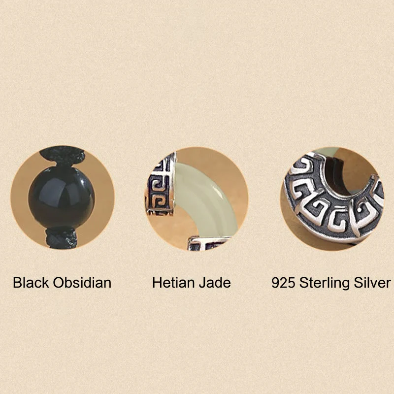 Buddha Stones 925 Sterling Silver Natural Hetian Jade Peace Buckle Prosperity Necklace Pendant