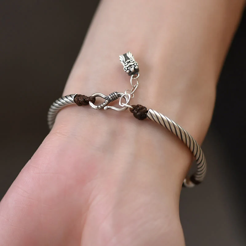 Buddha Stones 999 Sterling Silver Bamboo Pattern Cicada Luck Wealth Bracelet