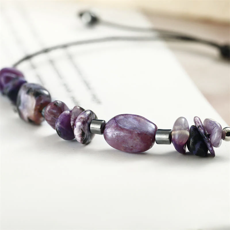 Buddha Stones Live In The Moment Charoite Hematite Powerful Bracelet