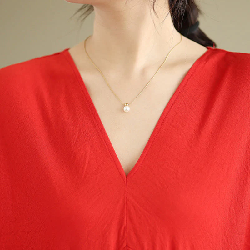 Buddha Stones Fall Casual V-Neck Long Sleeve Cotton Midi Dress