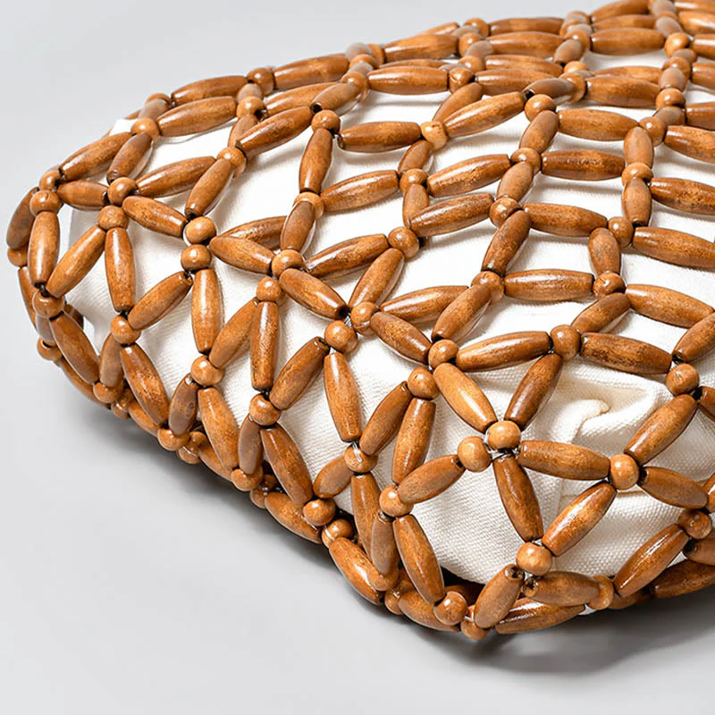 Buddha Stones Hand-woven Wooden Beads Shoulder Bag Handbag