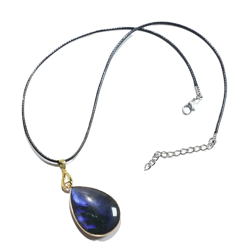 Buddha Stones Water Drop Pattern Labradorite Healing Necklace Pendant