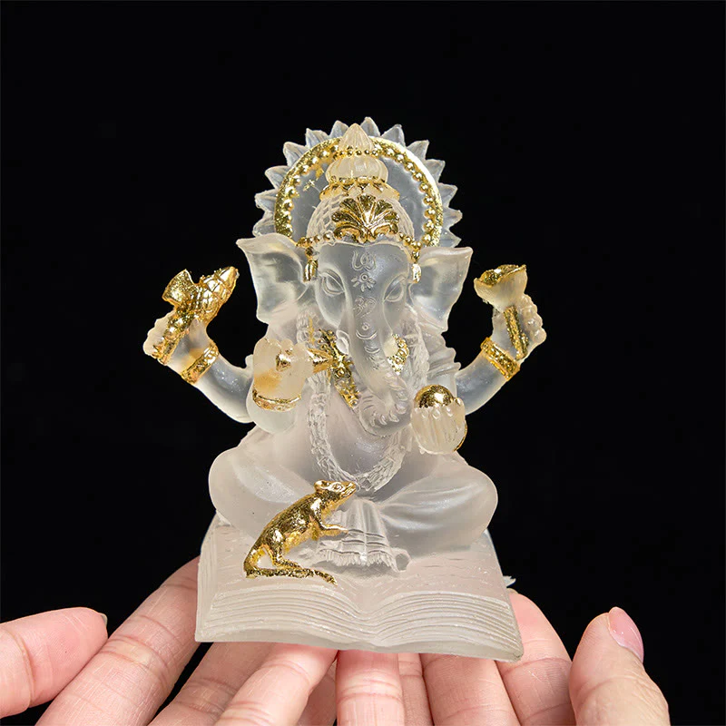 Buddha Stones Transparent White Ganesh Ganpati Elephant Statue Protection Home Resin Decoration