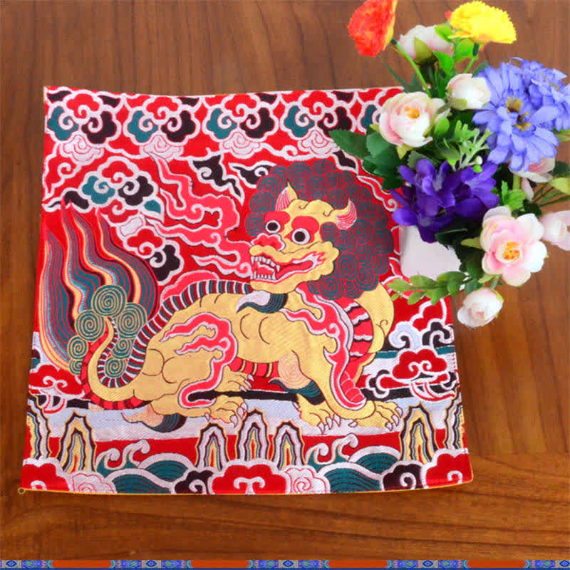Buddha Stones Fengshui Kirin Prayer Altar Mat Healing Meditation Auspicious Symbol Mat