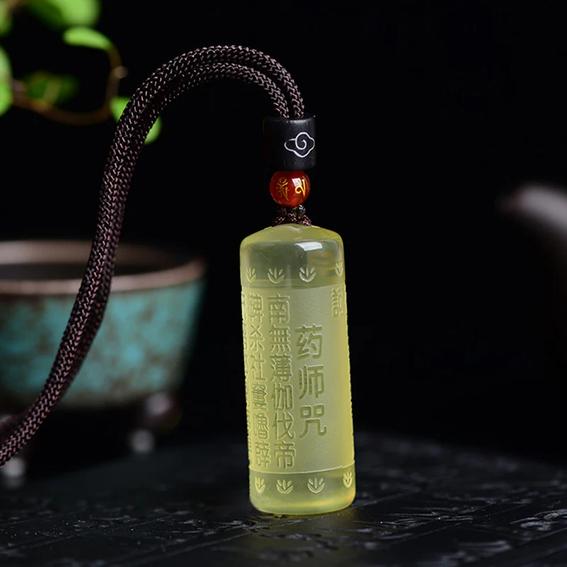 Buddha Stones Heart Sutra Citrine Happiness Strength Necklace Pendant