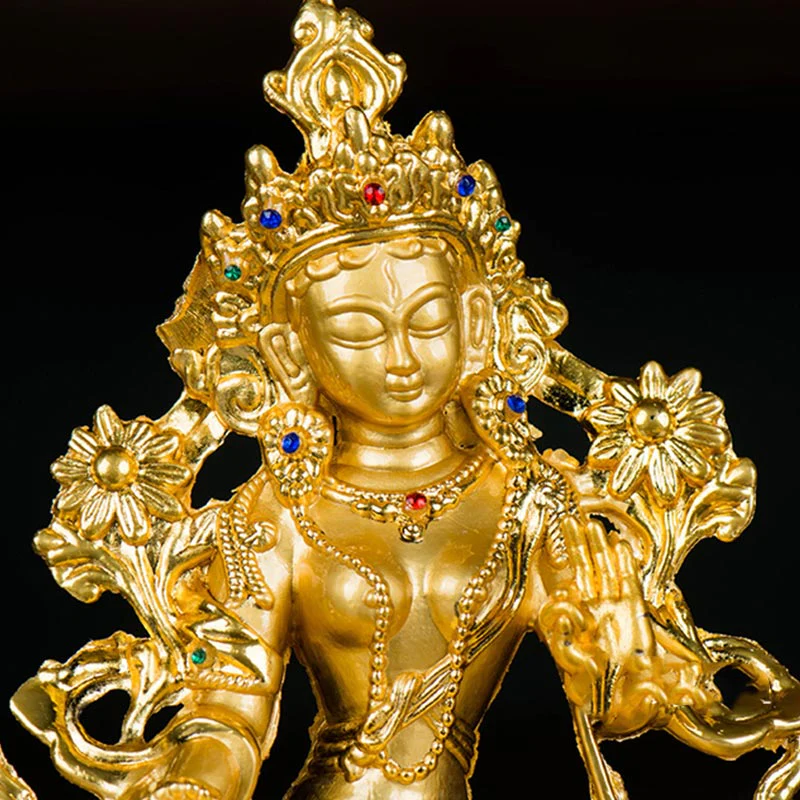 Buddha Stones Bodhisattva White Tara Hope Protection Gold Plated Statue Decoration