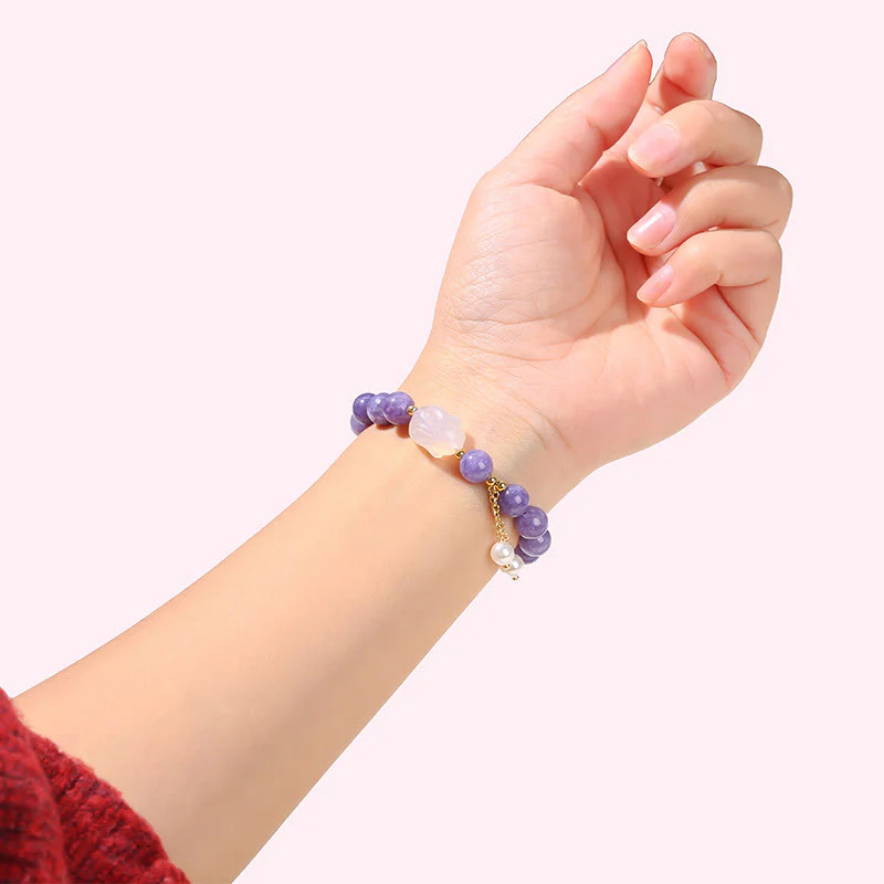Buddha Stones Natural Purple Chalcedony Rabbit Healing Bead Bracelet