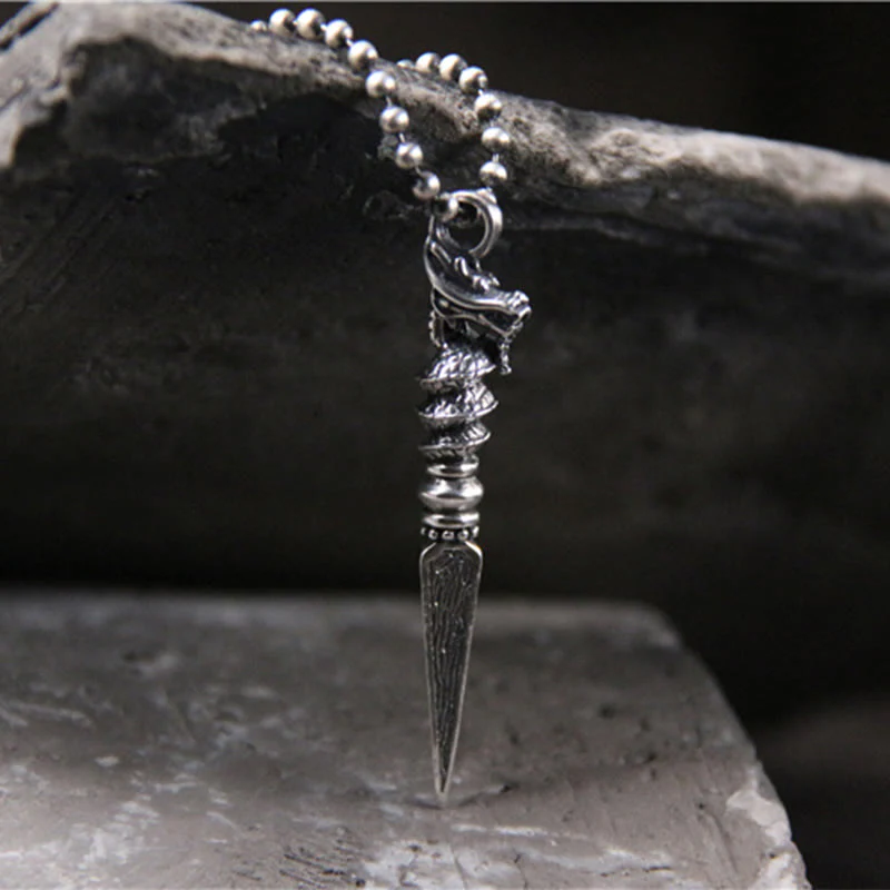 Buddha Stones 925 Sterling Silver Year of the Dragon Design Dorje Vajra Protection Necklace Pendant