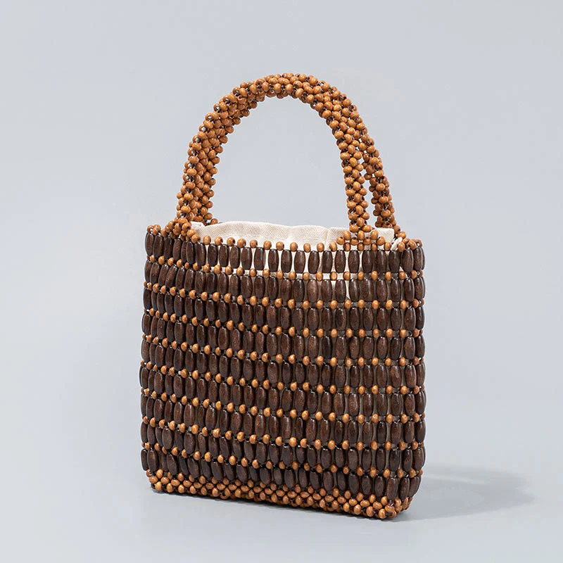 Buddha Stones Hand-woven Wooden Beads Handbag