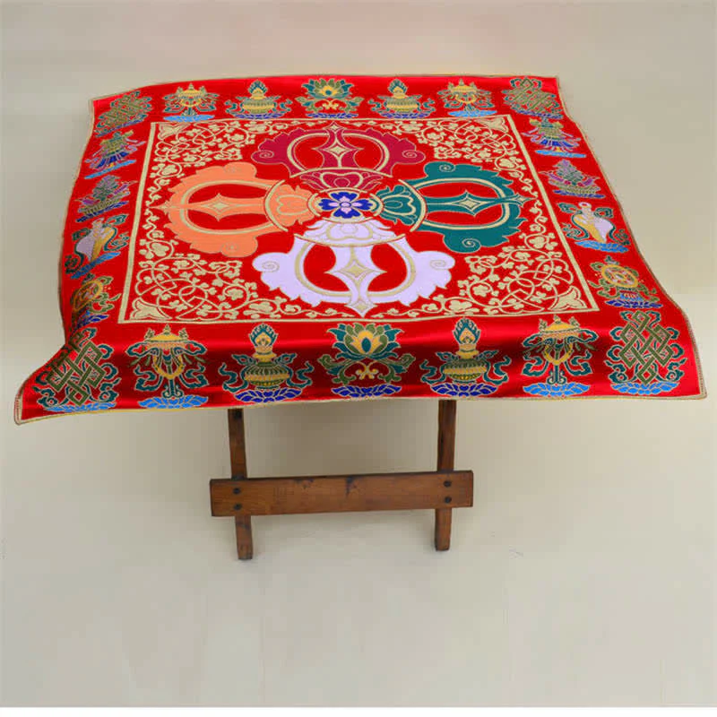 Buddha Stones Flower Endless Knot Prayer Altar Mat Healing Meditation 8 Auspicious Symbols Mat Table Runner