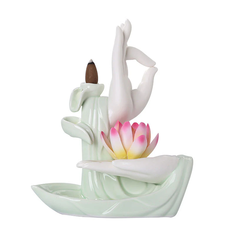Buddha StonesTibetan Lotus Blessing Incense Burner Decoration