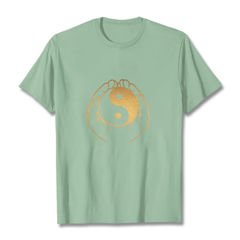 Buddha Stones Hands Holding A Golden Yin Yang Tee T-shirt