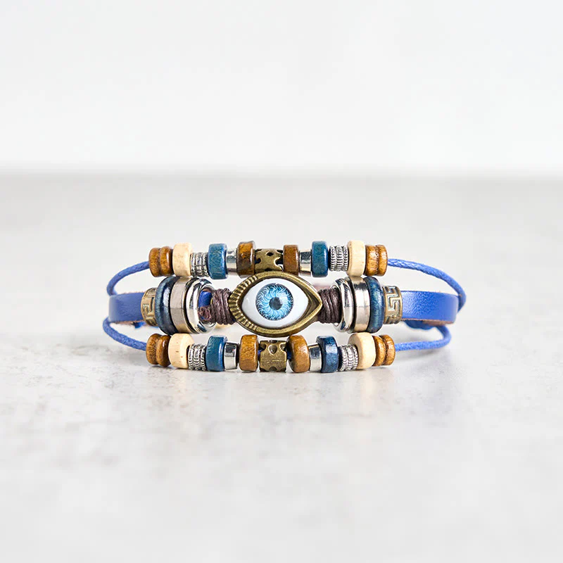 Buddha Stones Tibetan Evil Eye Leather Adjustable Protection Bracelet