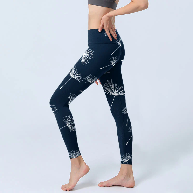Buddha Stones White Dandelions Print Gym Leggings Women's Yoga Pants