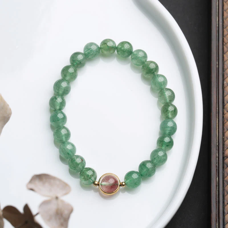 Buddha Stones Natural Green Strawberry Quartz Soothing Beaded Bracelet