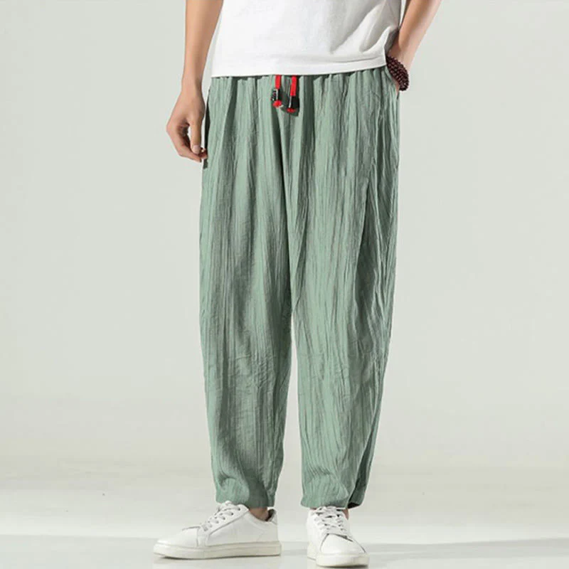 Buddha Stones Cotton Men's Drawstring Harem Pants With Pockets