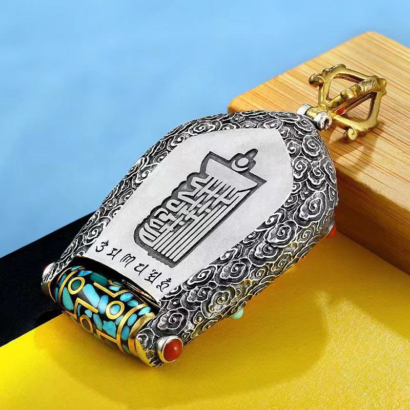 Buddha Stones Tibet Chinese Zodiac Natal Buddha Thangka Prosperity Rotatable Dzi Bead Necklace Pendant