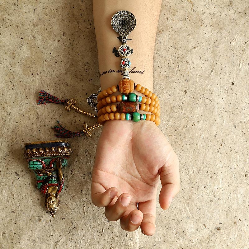 Buddha Stones Tibet 108 Mala Beads Bodhi Seed Bagua Vajra Wealth Bracelet