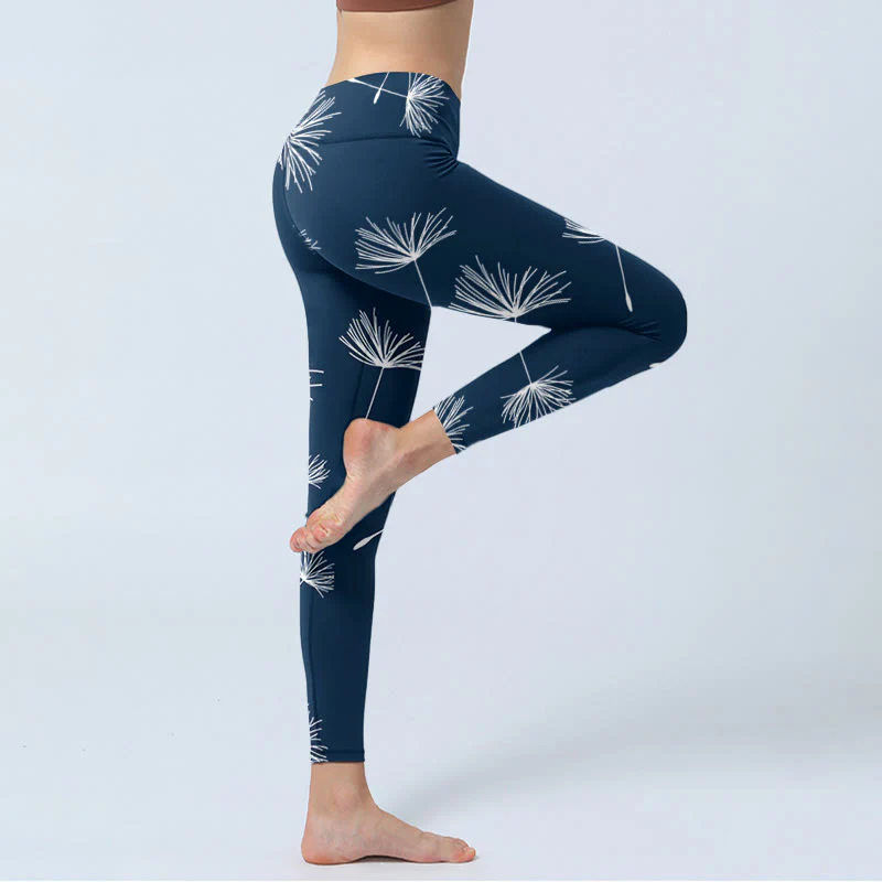 Buddha Stones White Dandelions Print Gym Leggings Women's Yoga Pants