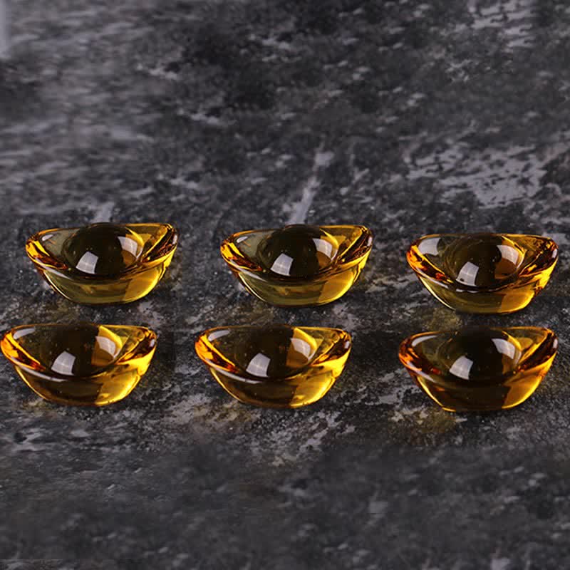 Buddha Stones Handmade Liuli Crystal Treasure Bowl Art Piece Home Decoration