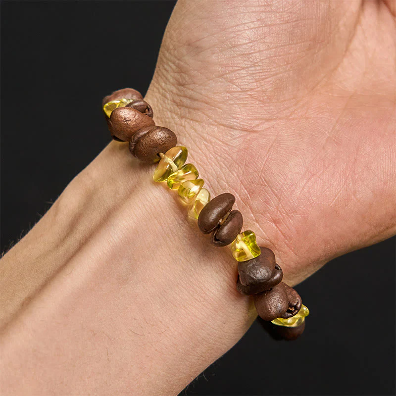 Buddha Stones Handmade Natural Coffee Beans Amethyst Citrine Amazonite Irregular Crystal Bracelet