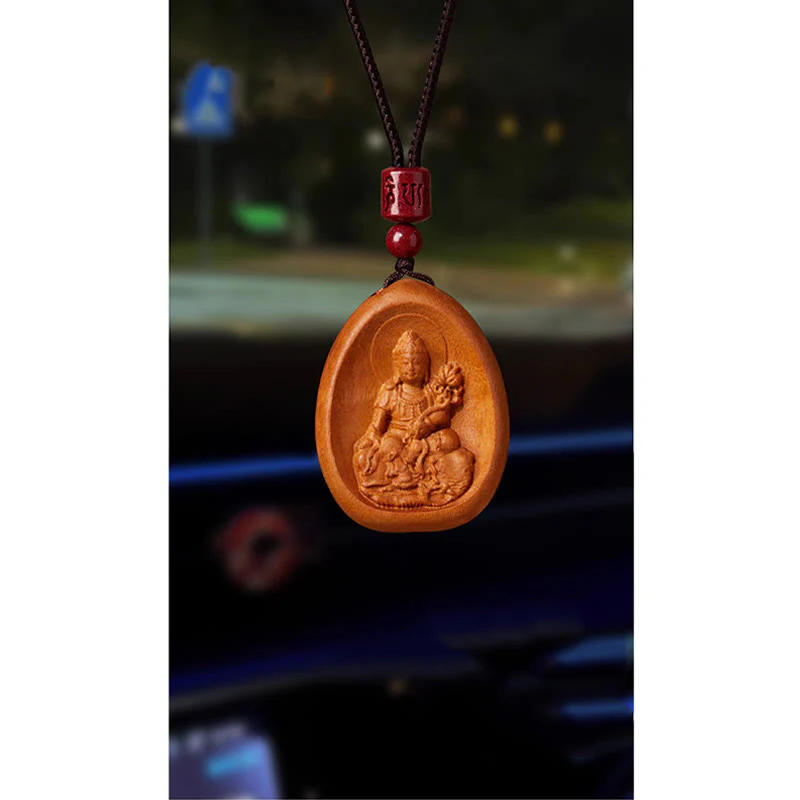 Buddha Stones Peach Wood Cinnabar Om Mani Padme Hum Chinese Zodiac Black String Necklace Pendants