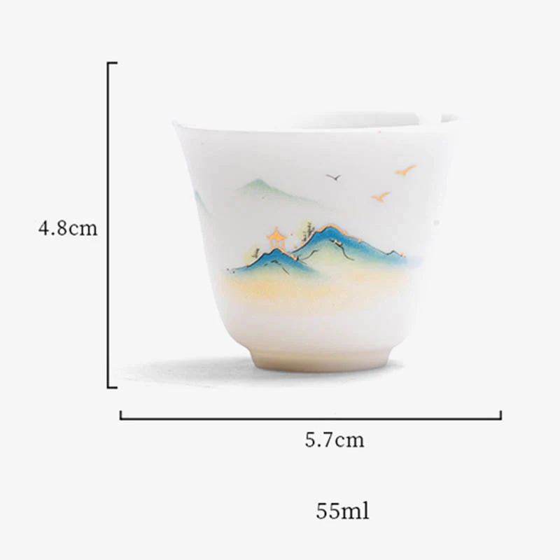 Buddha Stones Lotus Flower Leaf Mountain Pavilion Elk Peony Ceramic Teacup Kung Fu Tea Cup