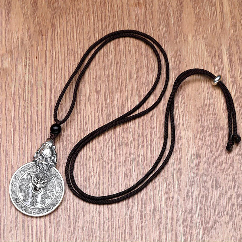 Buddha Stones Mountain Ghosts Spend Money Bagua Design Copper Pixiu Harmony Necklace Pendant