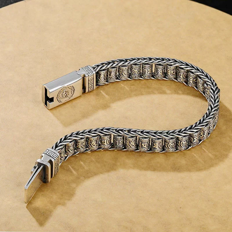 Buddha Stones Tibetan Copper Buckle Om Mani Padme Hum Peace Metal Bracelet