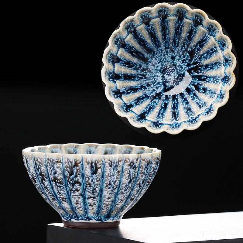 Buddha Stones Handmade Small Chinese Jianzhan Lotus Ceramic Teacup Kung Fu Tea Cup 80ml